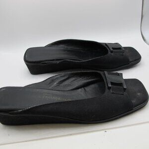 Salvatore Ferragamo black fabric open-toe slide with buckle detail 8.5AA